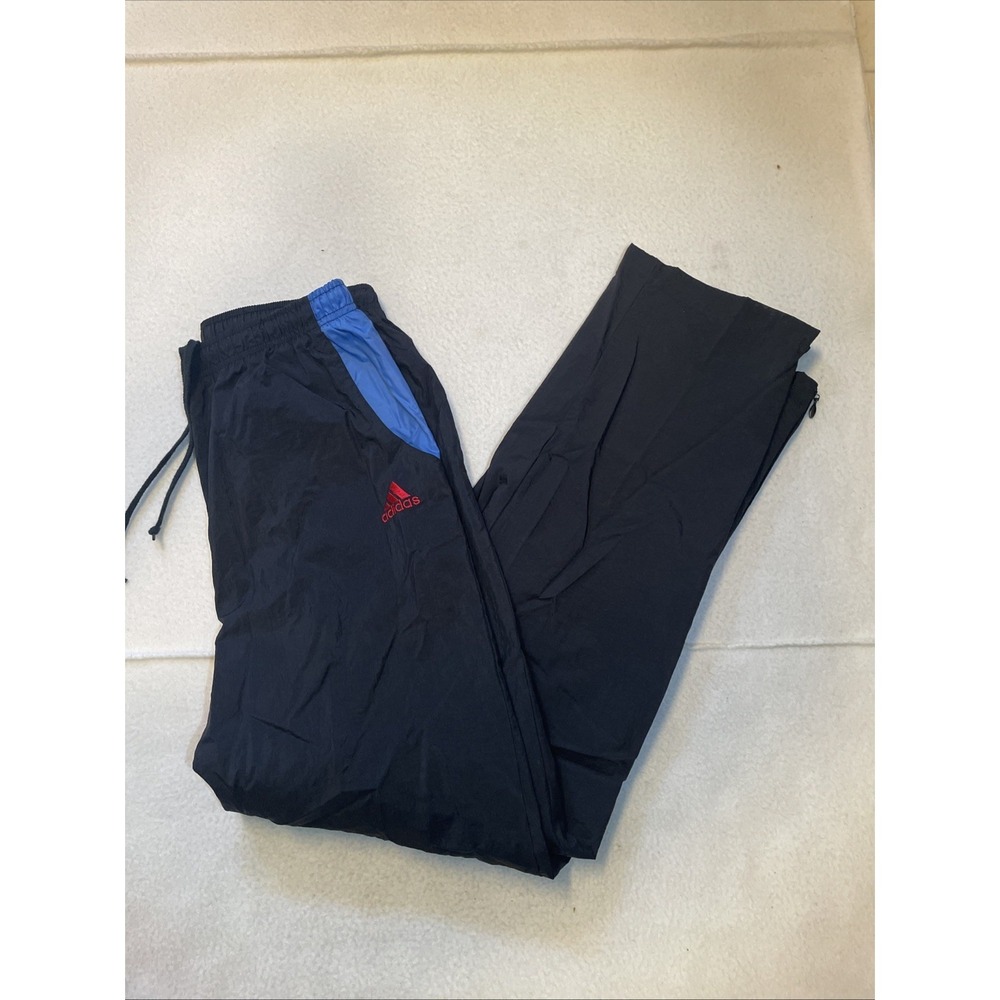 Vintage Adidas Track Pants Mens Size M Black Lined Ankle Zip Windbreaker 90s Y2K